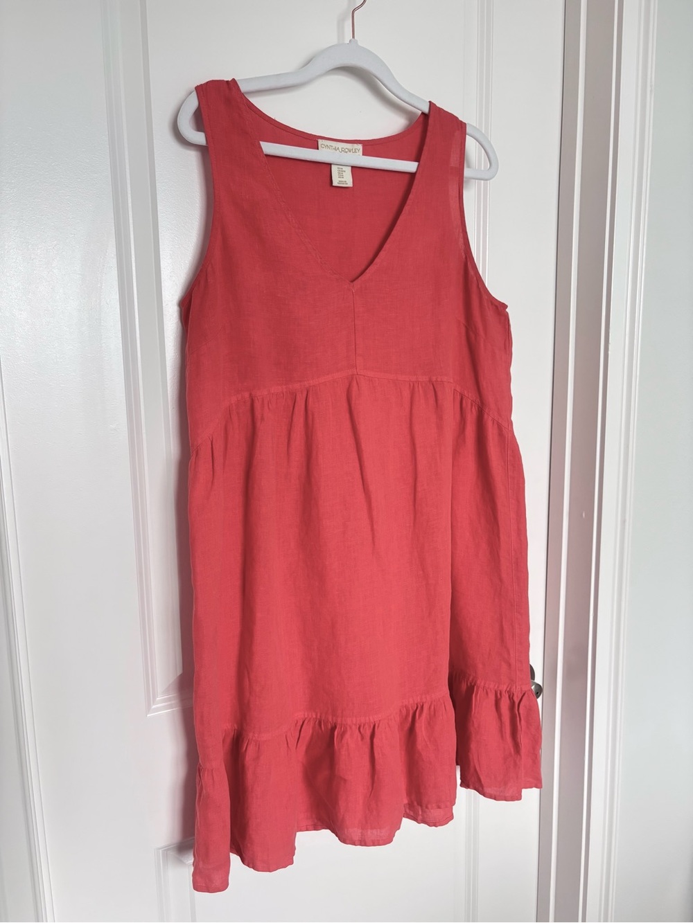 Cynthia Rowley 100% Linen Coral Ruffle Hem Shift Dress Coastal Grandma Medium